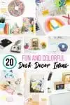 collage of colorful DIY desk decor ideas