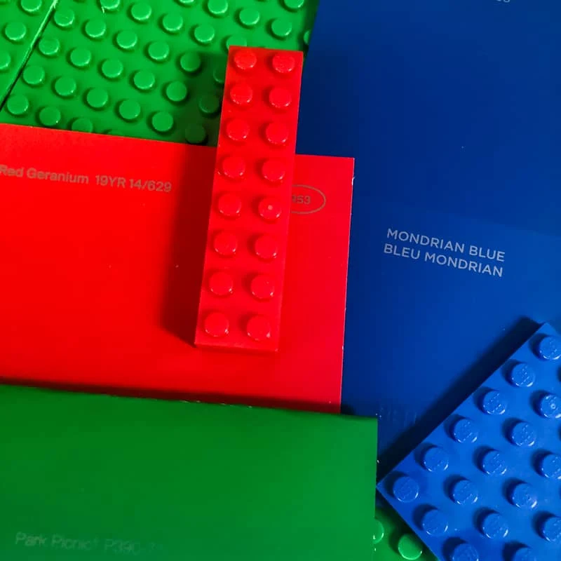 lego pieces with corresponding paint color swatches