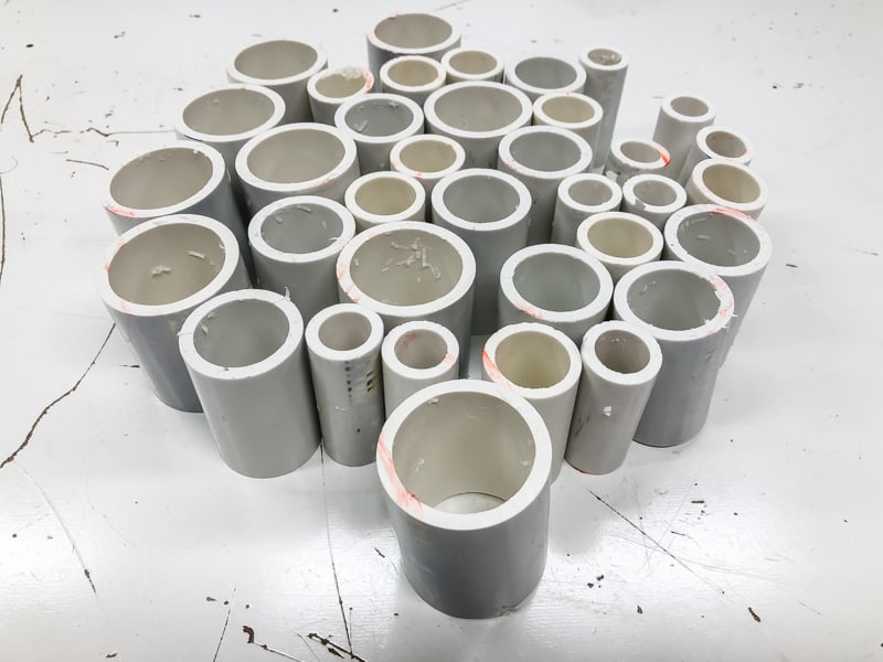 cut pieces of PVC pipe