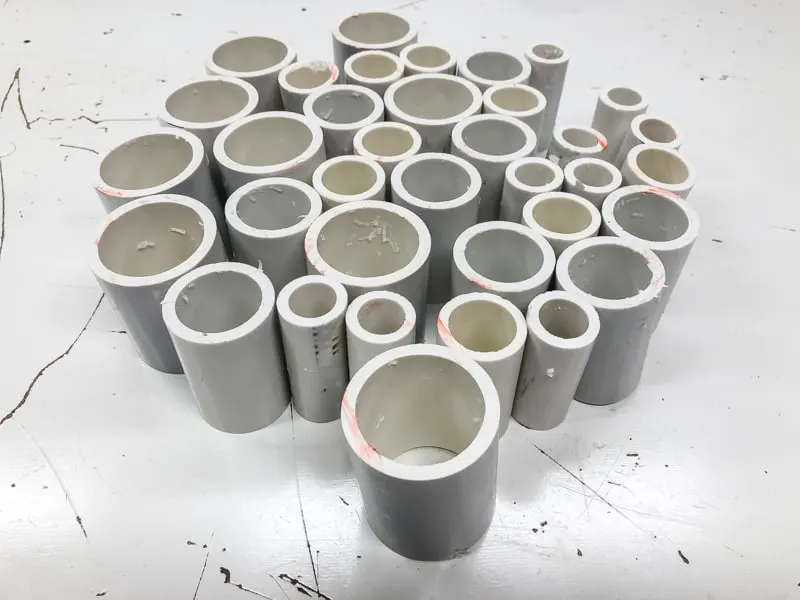 cut pieces of PVC pipe