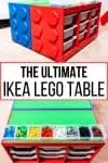 The Ultimate IKEA Lego table with side and top views of IKEA Trofast drawer units made to look like giant Lego blocks