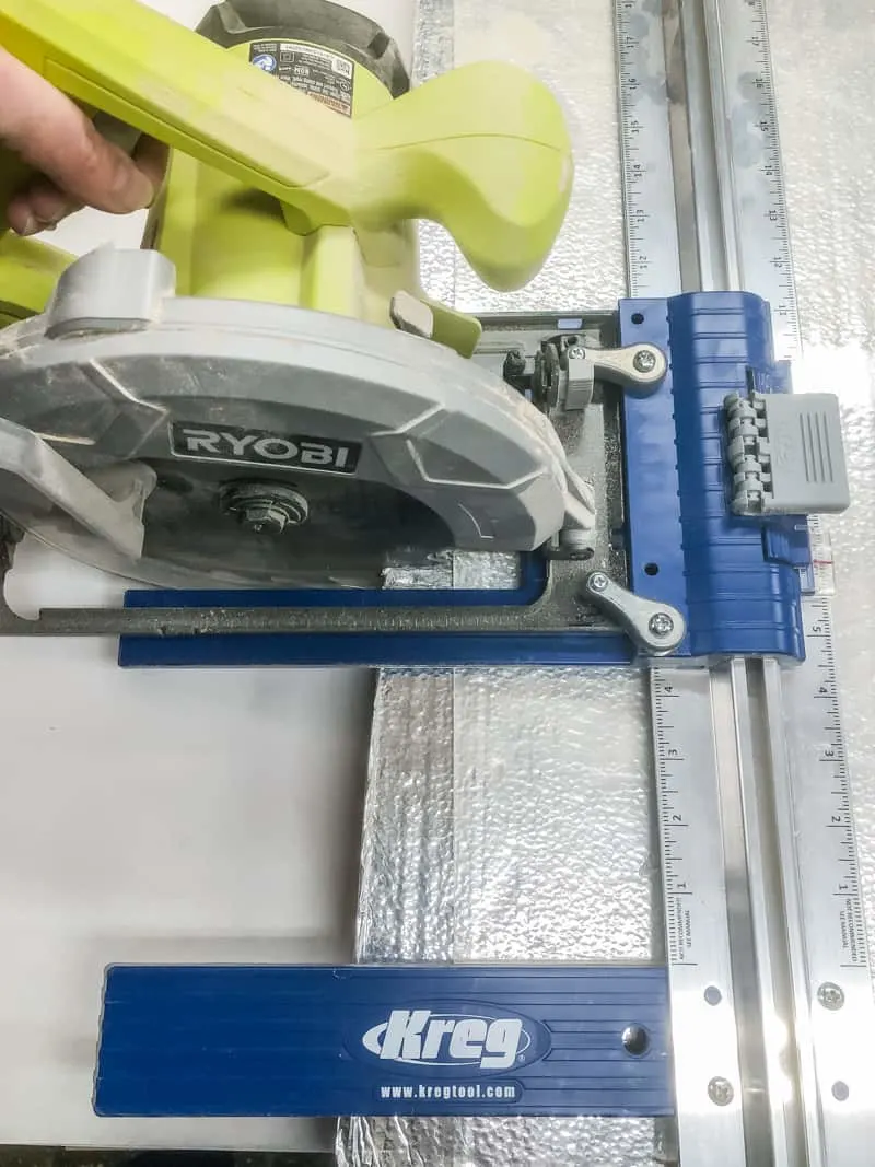 cutting acrylic with a circular saw connected to a Kreg circular saw guide