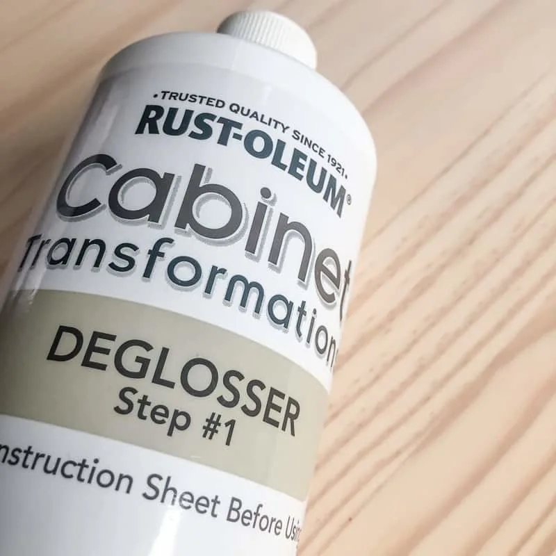 Rustoleum Cabinet Transformations deglosser on pine wood background