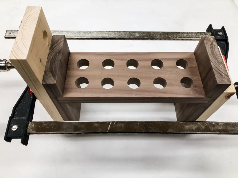 DIY spice rack clamped together