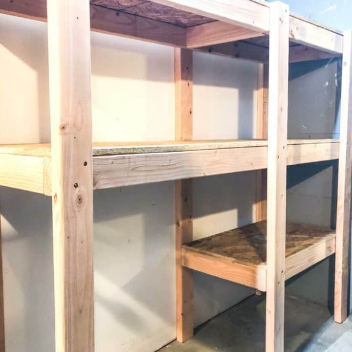 DIY garage shelves with suitcase storage