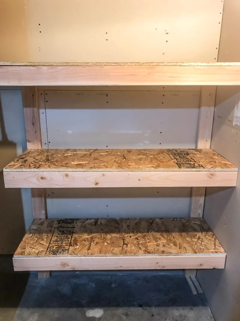 DIY garage shelves with OSB top