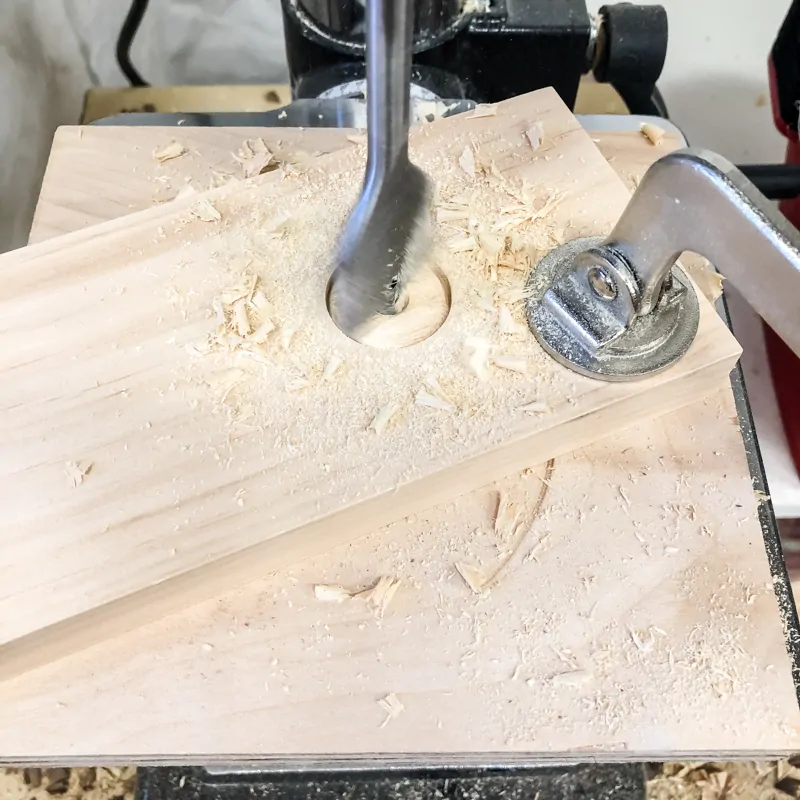 drilling holes for dowels with paddle bit in drill press