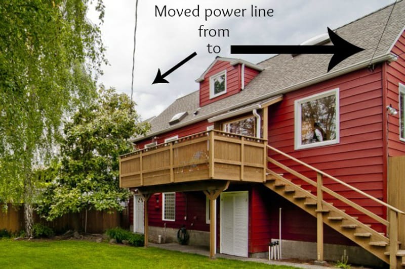 moved power line to avoid sagging line over deck