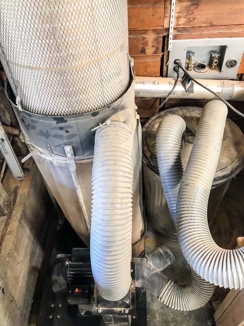 dust collector setup with lots of pipes and tubes