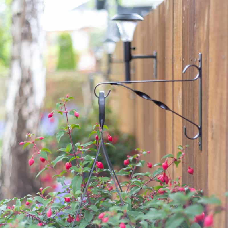 hanging planter basket bracket with solar light bracket in background