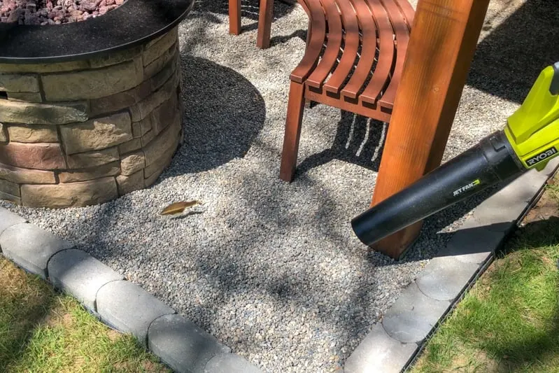 blowing leaves off pea gravel patio
