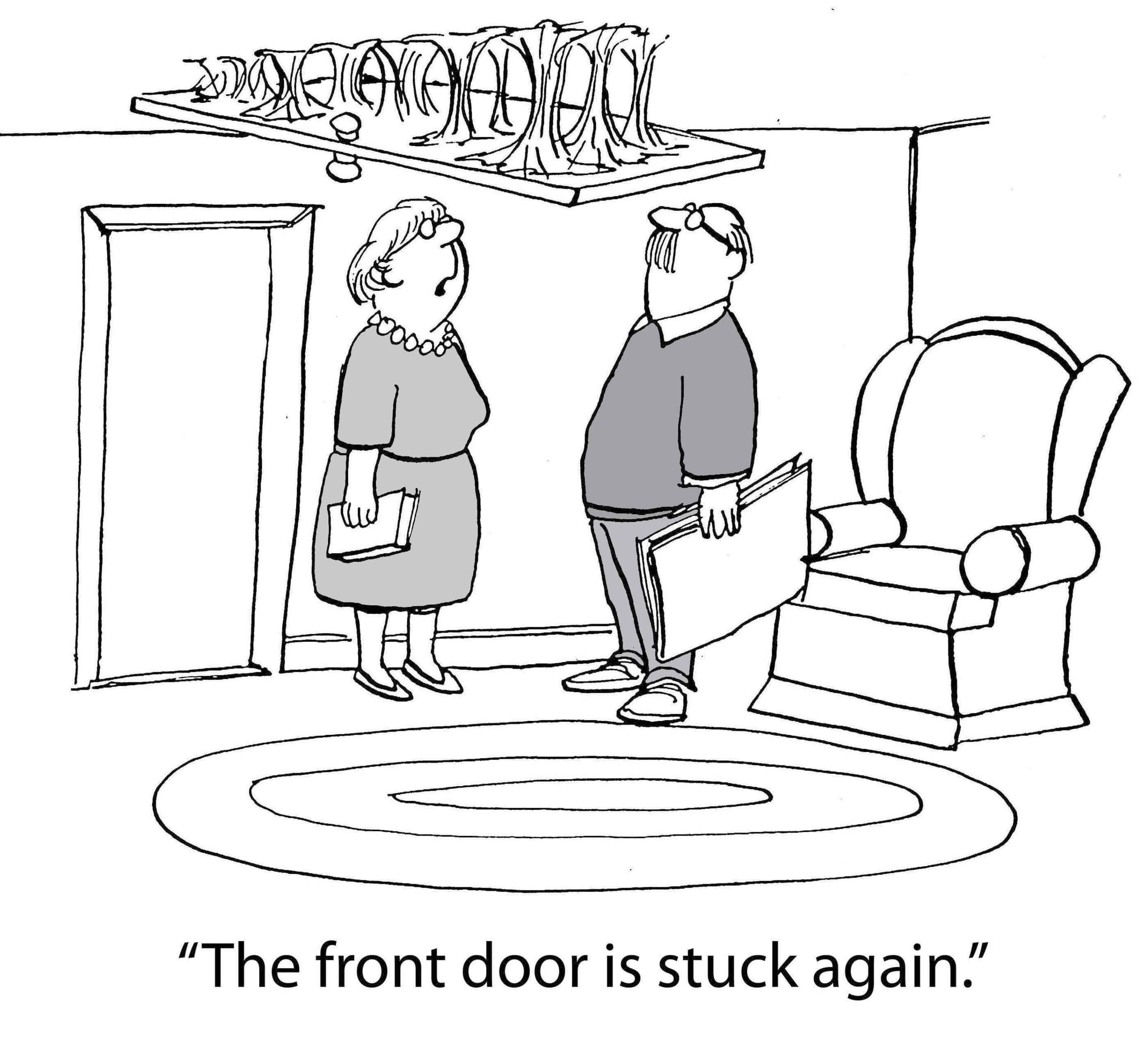 cartoon of stuck door