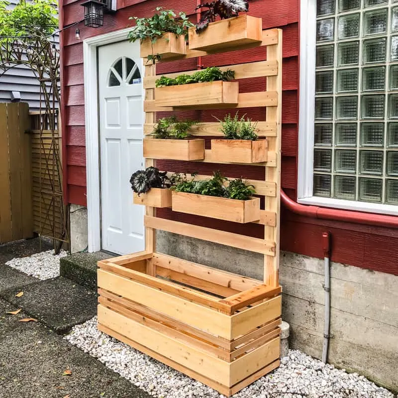 vertical planter wall with planter boxes