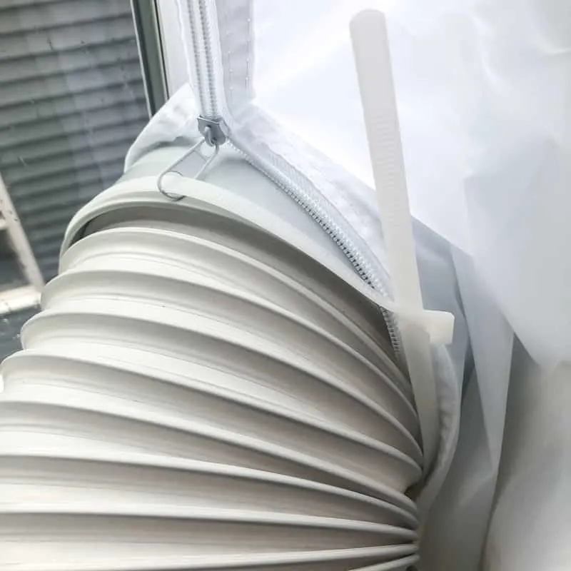 casement window air conditioner vent zip tied to fabric seal
