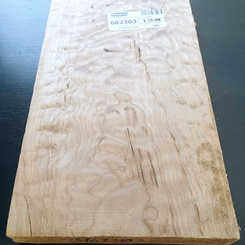curly maple board for drawer front of DIY nightstand