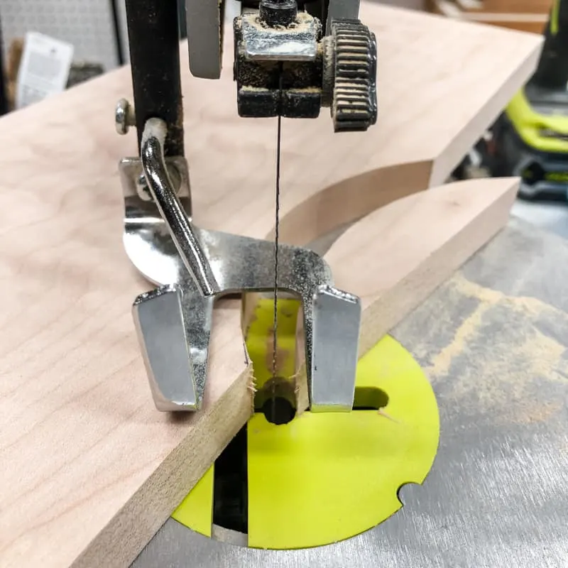 cutting the curve for the drawer pull on a scroll saw