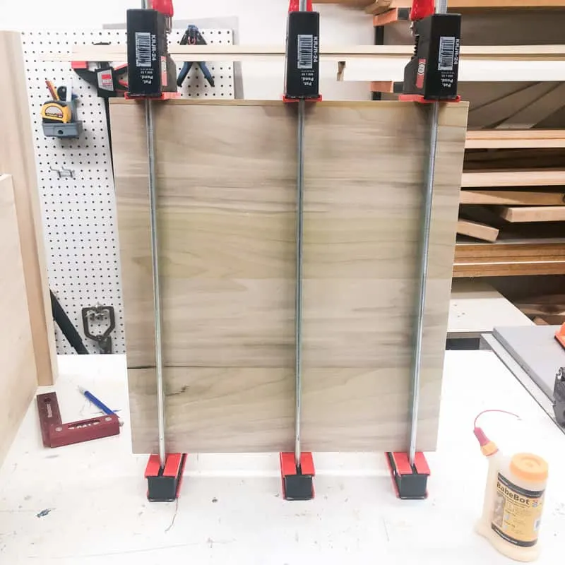 glue up of panels in Bessey clamps