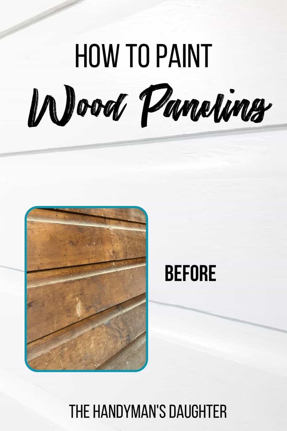 painted wood paneling with before image and text overlay