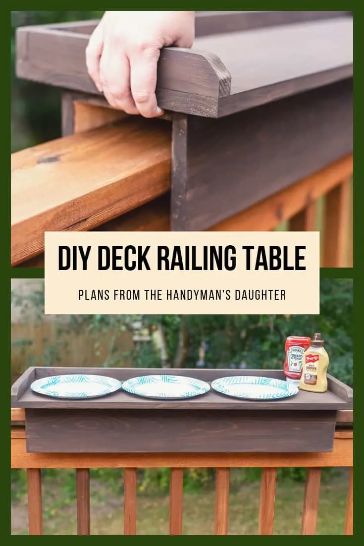 DIY deck railing table with free woodworking plans from The Handyman's Daughter