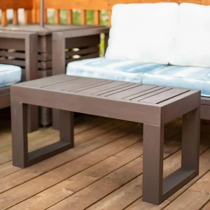 DIY outdoor coffee table on deck