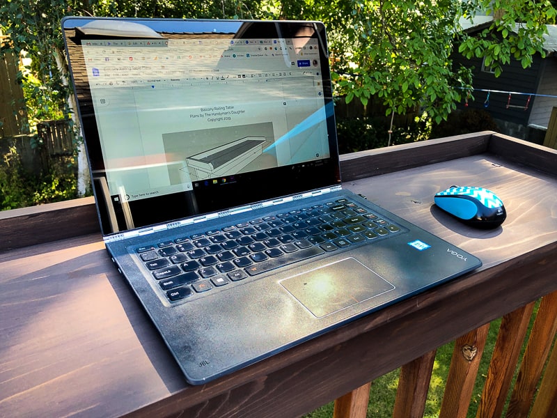 deck railing standing desk table