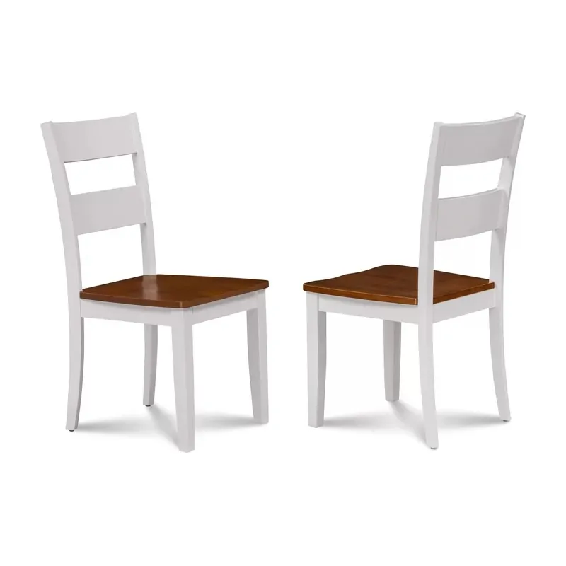 white ladder back chairs with cherry stained seats