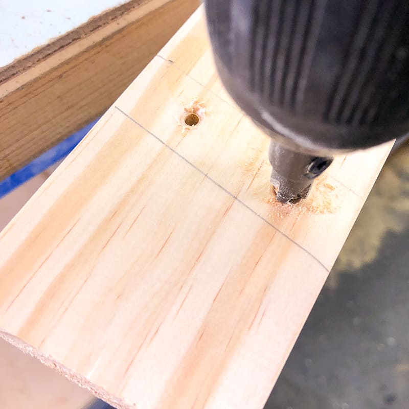 drilling countersink holes for DIY blanket ladder slats