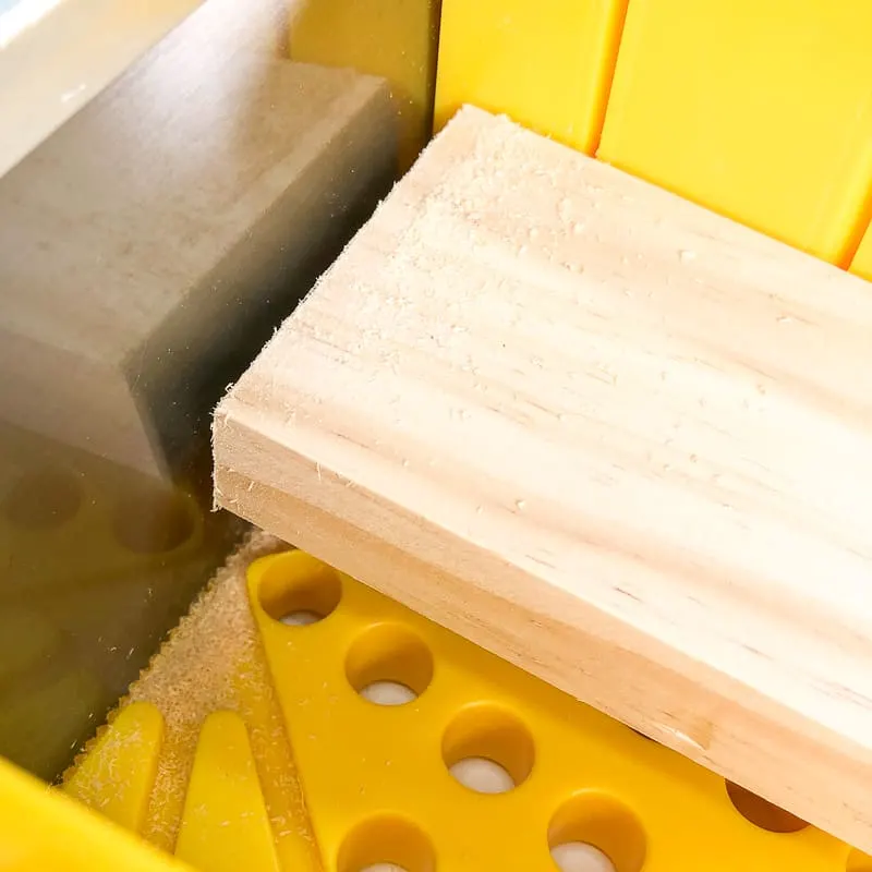 cutting board for DIY blanket ladder with a miter box
