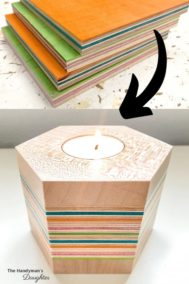 DIY wood candle holder made from recycled skateboards