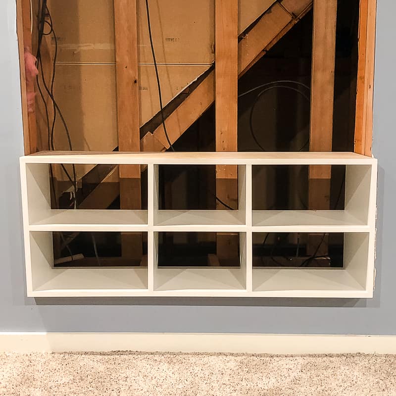 recessed shelves in built in entertainment center dry fit