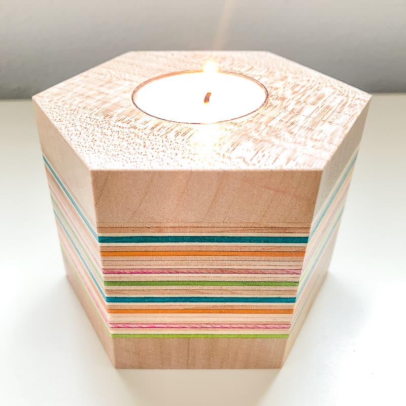 DIY wood candle holder made from recycled skateboards