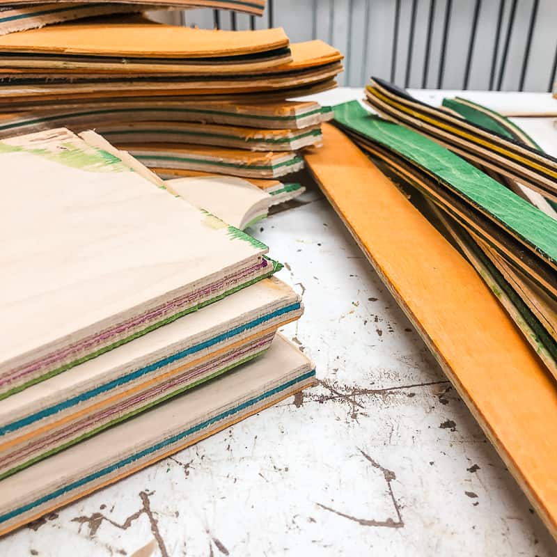 skateboard veneer scraps