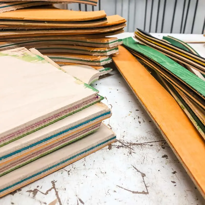 skateboard veneer scraps