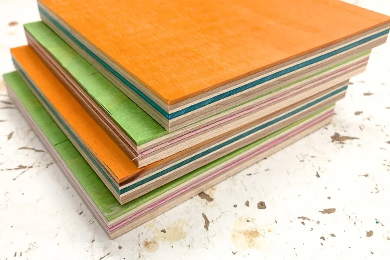 stack of skateboard veneer cut into squares