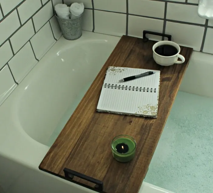 DIY Bathtub Tray with Reclaimed Wood - Deeply Southern Home