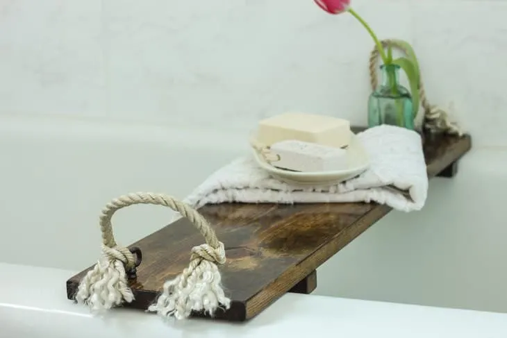 DIY Bathtub Tray with Reclaimed Wood - Deeply Southern Home