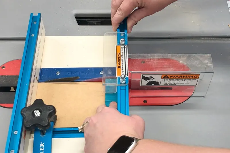 cutting strips of skateboard wood on the small parts sled