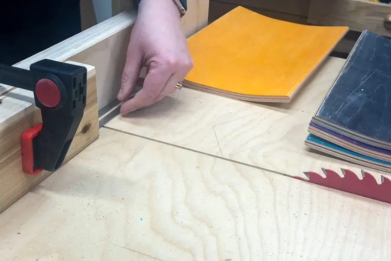 measuring position of stop block on crosscut sled