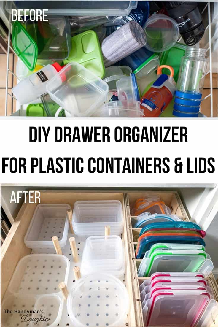 DIY drawer organizer for plastic containers and lids