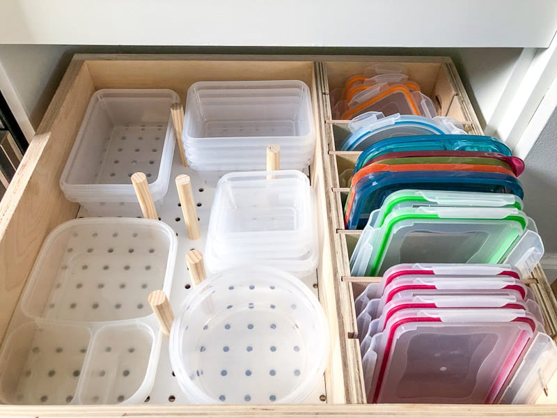 DIY drawer organizer with plastic containers and lids