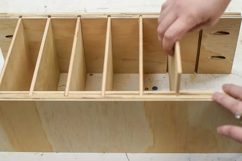 testing fit of dividers for DIY drawer organizer