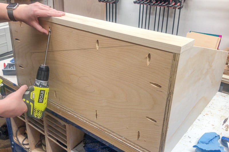 attaching front to DIY kids bookshelf with pocket hole screws