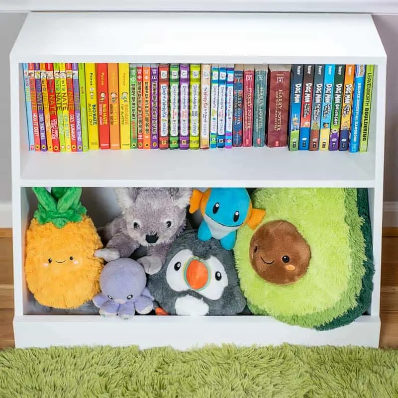DIY kids bookshelf with toy storage bin