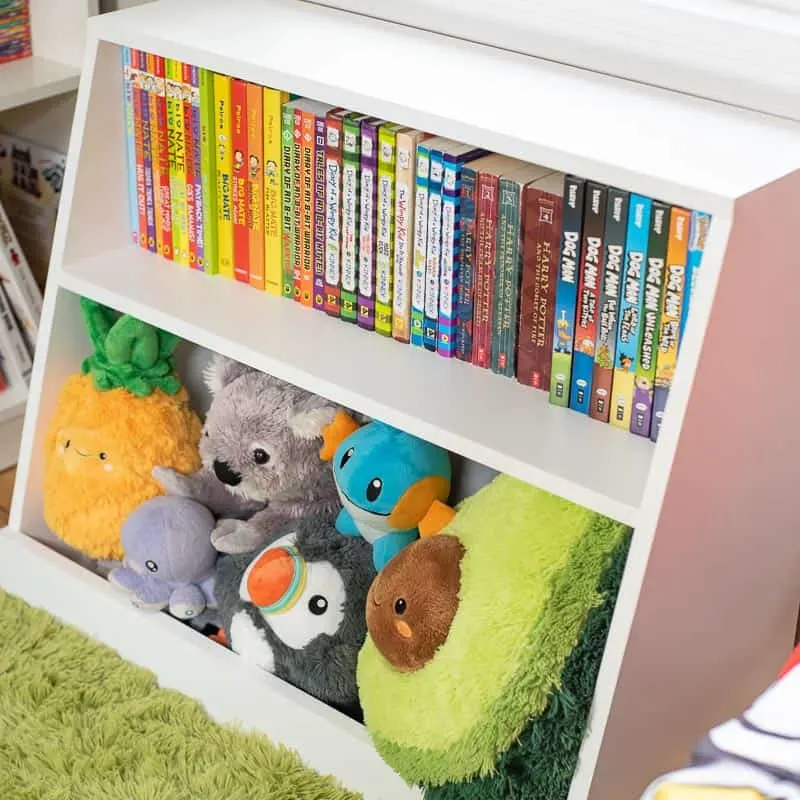 angled sides of kids bookshelf