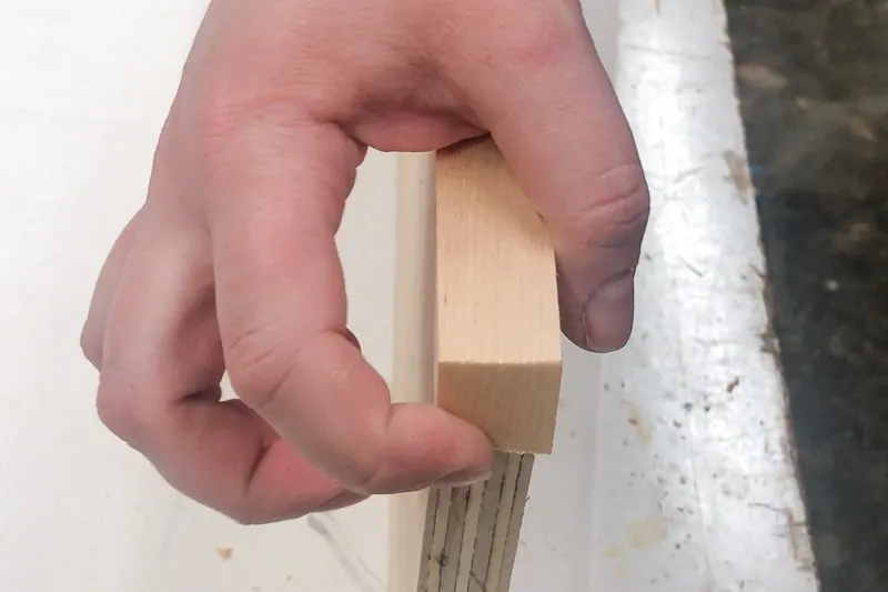snapping edge banding over the corner of the plywood