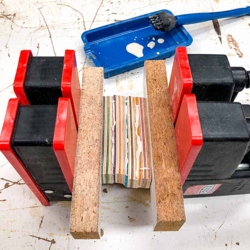 clamped skateboard wood strips