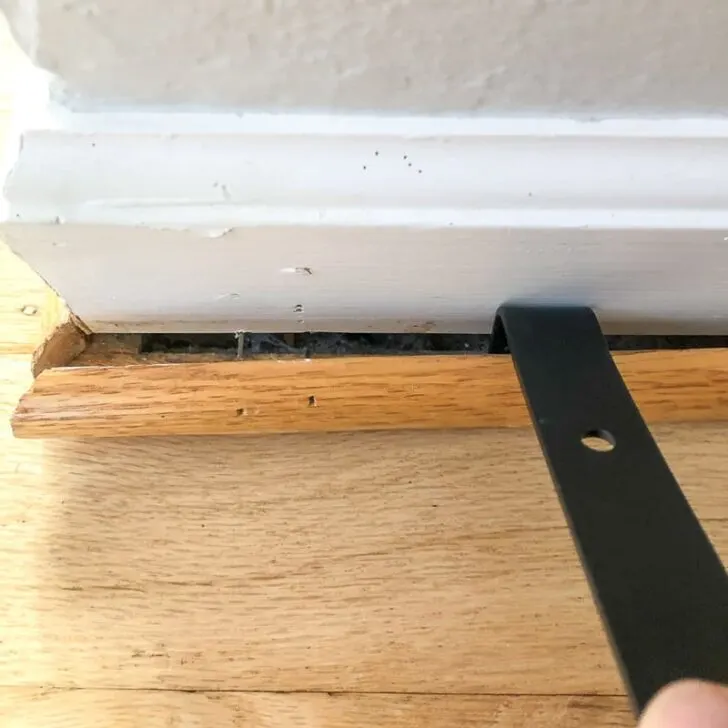 prying off quarter round trim from baseboards