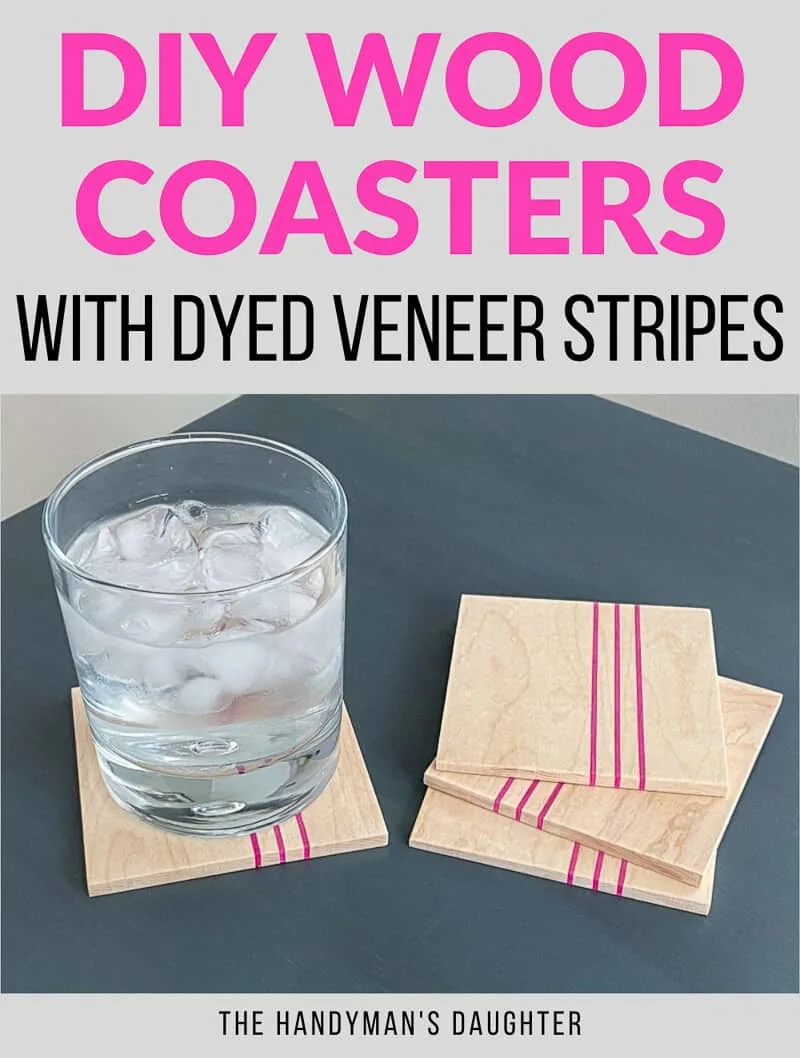 DIY wood coasters with dyed veneer stripes