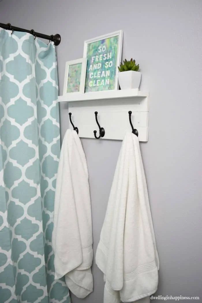 White Towel Rack With Hooks Bathroom With Shelf Wood Towel 