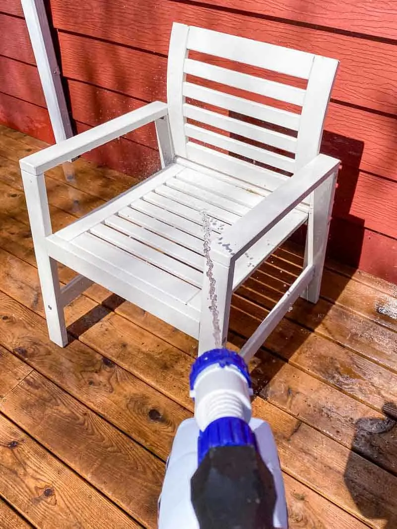 rinsing off patio furniture